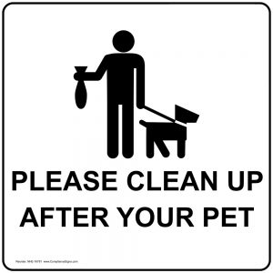 Dog owners are required by city ordinance to remove droppings from any area visited.